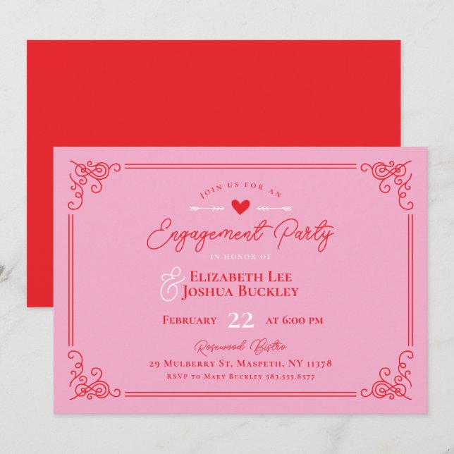 Romantic Valentine's Day Engagement Party Invitation (Front/Back)