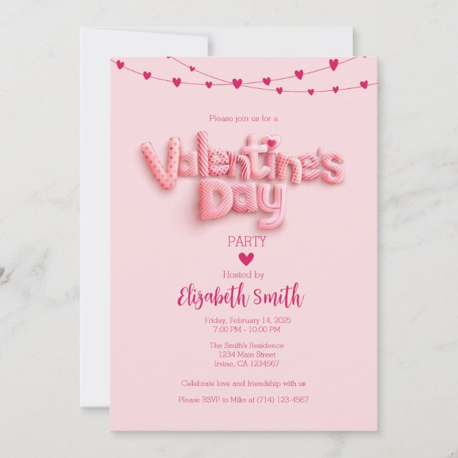 Romantic Valentine's Day Party Invitation Template (Front)
