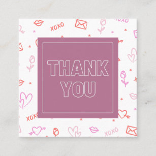 Romantic Valentine's Day Pattern Thank You Pretty Square Business Card