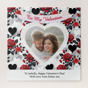 Romantic Valentine's Day Roses Hearts Personalised Jigsaw Puzzle