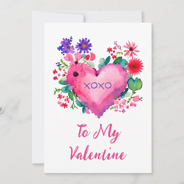 Romantic Valentine's Heart Flat Holiday Card (Front)
