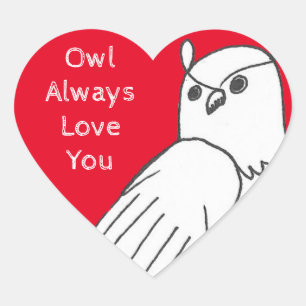 Romantic Valentine's Red White Owl Heart Sticker