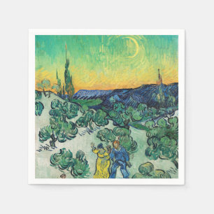 Romantic Van Gogh Couple Walking Under Moon Napkin
