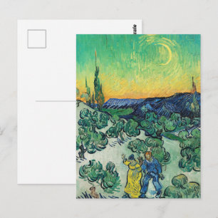Romantic Van Gogh Couple Walking Under Moon Postcard