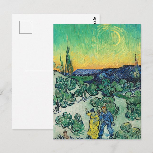 Romantic Van Gogh Couple Walking Under Moon Postcard (Front/Back)