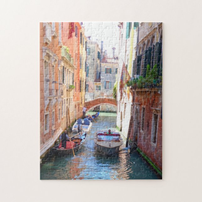 Romantic Venice Canal with bridge & boat, Italy Jigsaw Puzzle (Vertical)