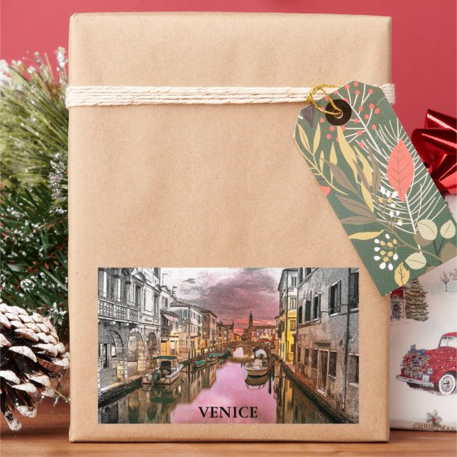 Romantic Venice Italy Gondola City view Rectangular Sticker (Holiday)