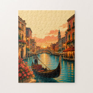 Romantic Venice Italy Sunset Gondola Scenic Travel Jigsaw Puzzle