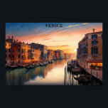 Romantic Venice Italy Sunset View Poster<br><div class="desc">This is a romantic Venice Italy sunset design on a poster showcasing a stunning view from a gondola over the italian city with its canal and european travel destination. Makes an amazing product for every tourist and fan of the famous european city.</div>