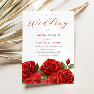 Romantic Vibrant Red Roses Wedding  Invitation