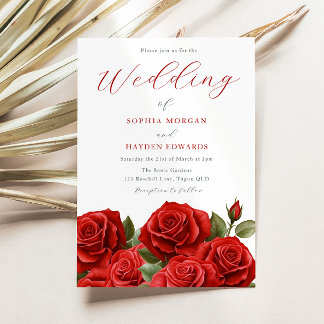 Romantic Vibrant Red Roses Wedding Invitation