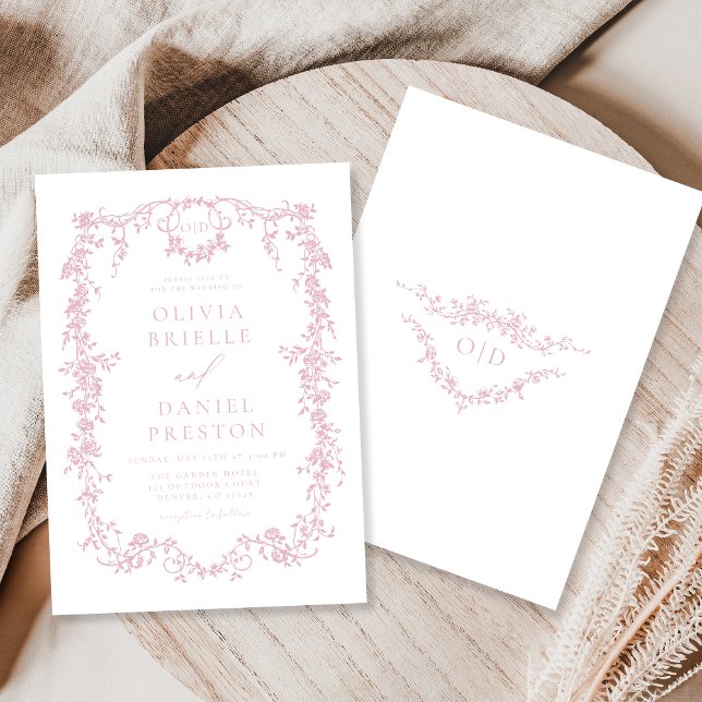 Romantic Victorian Blush Pink Wedding Monogram Invitation (Creator Uploaded)