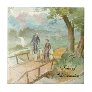 Romantic Victorian cycling couple Ceramic Tile