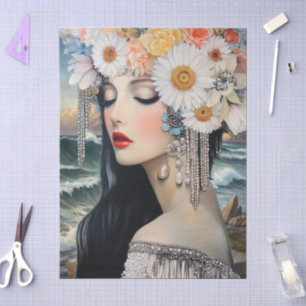 Romantic Victorian Girl Flowers Ocean Scene Tissue Paper