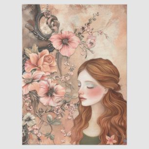 Romantic Victorian Girl & Vintage Rustic Florals Tissue Paper