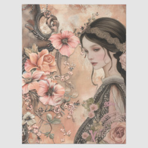 Romantic Victorian Girl & Vintage Rustic Florals Tissue Paper