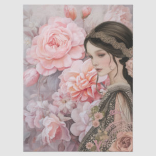 Romantic Victorian Girl & Vintage White Florals Tissue Paper