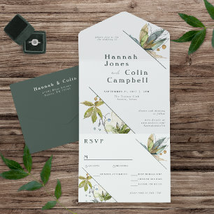 Romantic Vines Minimal Garden Green Blue All In One Invitation