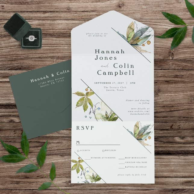 Romantic Vines Minimal Garden Green Blue All In One Invitation (Creator Uploaded)
