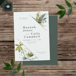 Romantic Vines Minimal Garden Green Blue Invitation