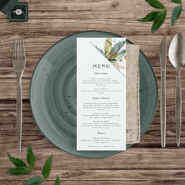 Romantic Vines Minimal Garden Green Blue Menu (Creator Uploaded)