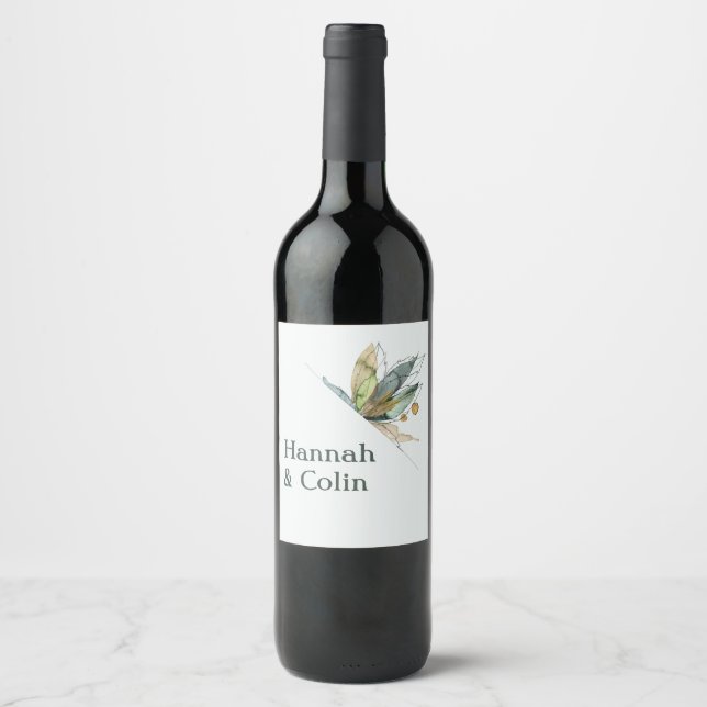 Romantic Vines Minimal Garden Green Blue Wine Label (Front)