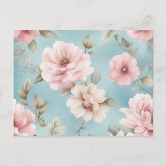 Romantic Vintage Background in Light Blue Postcard (Front)