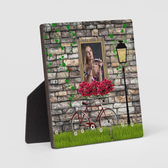 Romantic Vintage Bicycle Flower Photo for Her Plaque (Front)