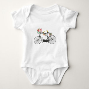Romantic Vintage Bicycle Flowers & Birds  Baby Bodysuit