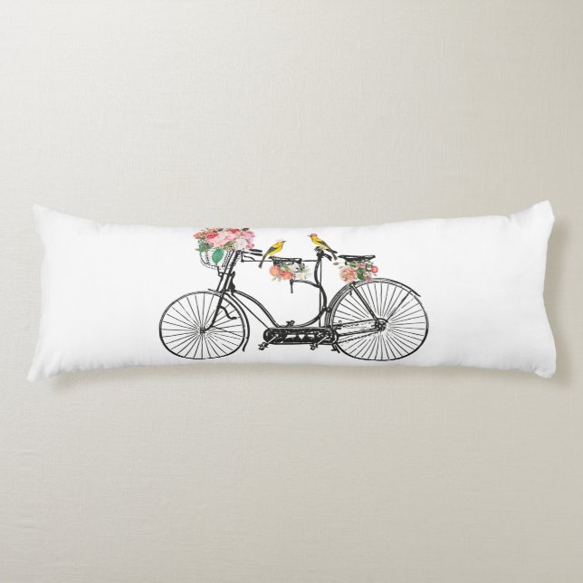 Romantic Vintage Bicycle Flowers & Birds Body Cushion (Front)
