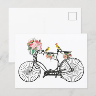 Romantic Vintage Bicycle Flowers & Birds  Holiday Postcard