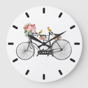 Romantic Vintage Bicycle Flowers & Birds Large Clock