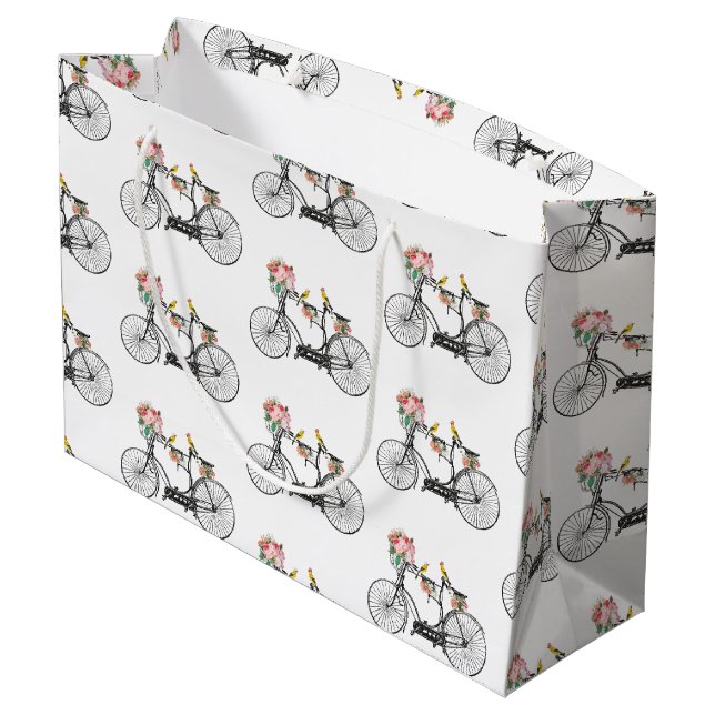 Romantic Vintage Bicycle Flowers & Birds Large Gift Bag (Back Angled)