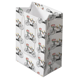 Romantic Vintage Bicycle Flowers & Birds Medium Gift Bag