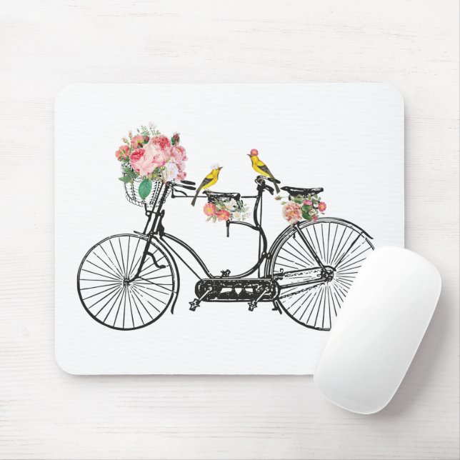 Romantic Vintage Bicycle Flowers & Birds Mouse Pad (With Mouse)