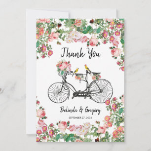 Romantic Vintage Bicycle Flowers & Birds Wedding Thank You Card