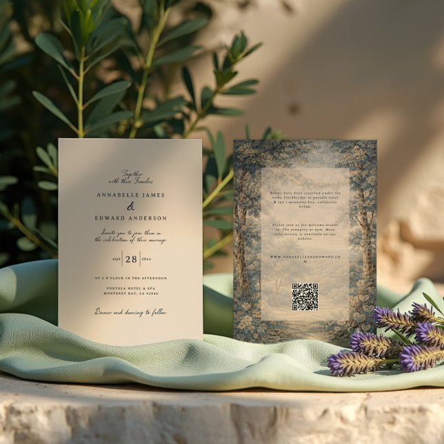 Romantic Vintage Botanical Blue Beige tapestry Invitation (Creator Uploaded)