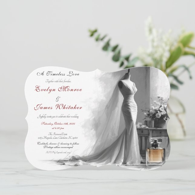 Romantic Vintage Bridal Sketch Wedding Invitation  (Standing Front)