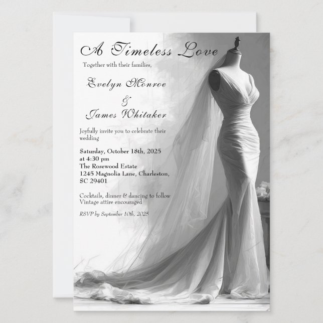 Romantic Vintage Bridal Sketch Wedding Invitation  (Front)