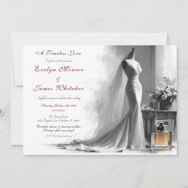 Romantic Vintage Bridal Sketch Wedding Invitation  (Front)