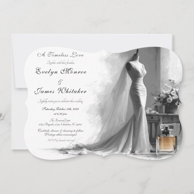 Romantic Vintage Bridal Sketch Wedding Invitation  (Front)