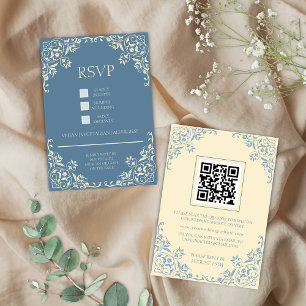 Romantic Vintage Butter Yellow and Blue RSVP Card