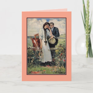 Romantic vintage couple and horse painting card