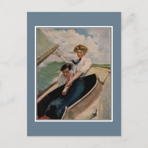 Romantic vintage couple, sailing postcard