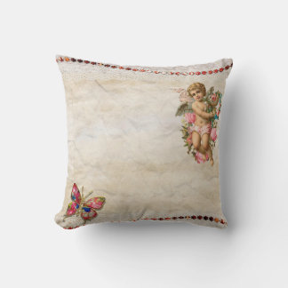 Romantic vintage design butterfly angel art on cushion