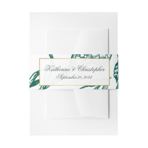 Romantic Vintage Emerald Green Gold Botanical Invitation Belly Band