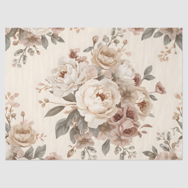 Romantic Vintage Floral Bouquet Pattern Tissue Paper (Front)