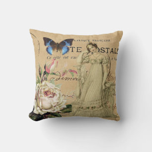 Romantic vintage floral  Georgian  fashion plate Cushion