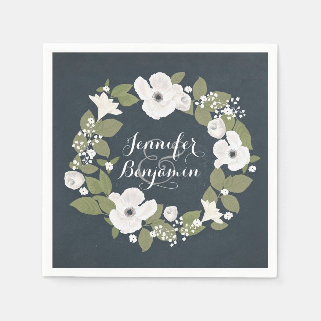 Romantic vintage floral wreath wedding napkins (Front)