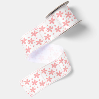 Romantic Vintage Flower Chequered Pink Floral Satin Ribbon